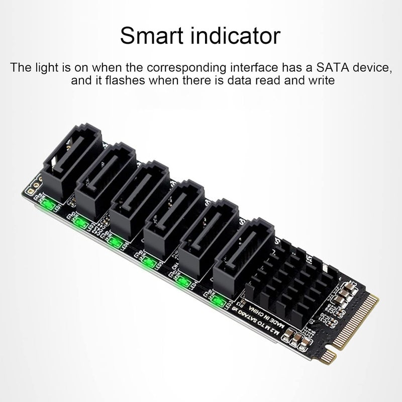 Sanpyl M.2 to SATA3.0 Adapter Card, 6Gbps High Speed ASM1166 M.2 M EKY PCIE3.0 to SATA Expansion Card Adapter with Smart Indicator for OS X, for Windows, for Linux - Image 5